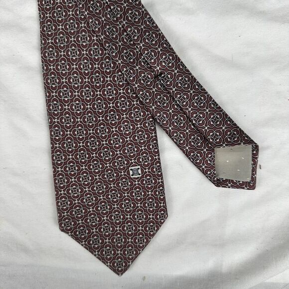 Céline Paris Men's Tie 100% Silk Handmade In France Burgundy White L58 W3 - Picture 4 of 14